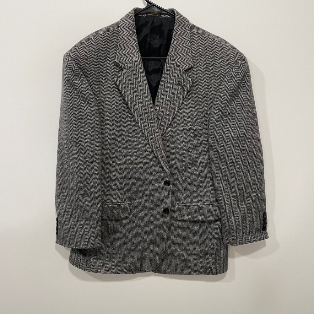 JOHN ASHFORD Mens 42S Herringbone LambsWool Merino Blend Blazer Gray‎ Black